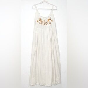 World Market Ivory Cotton Embroidered Maxi Dress L/XL Bohemian Lightweight